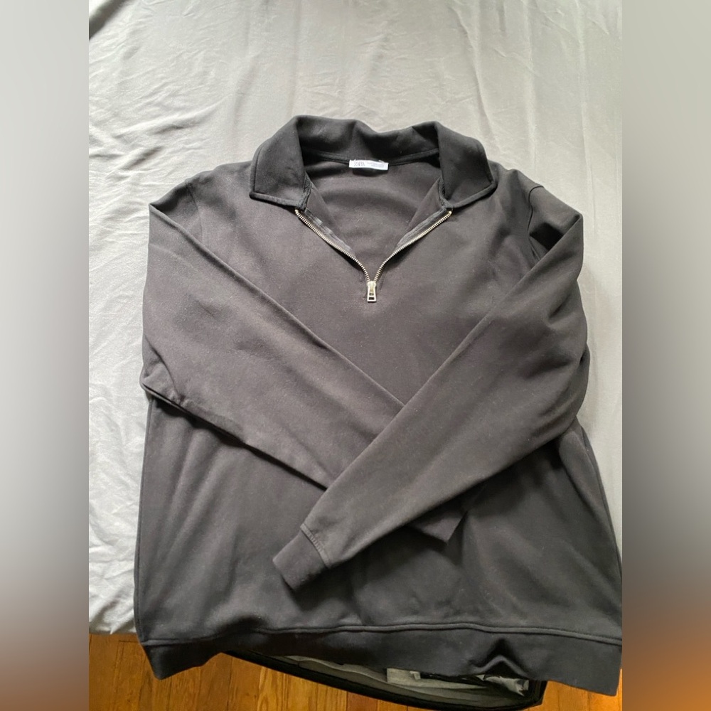 Zara Men's Charcoal Zip-Up Sweater